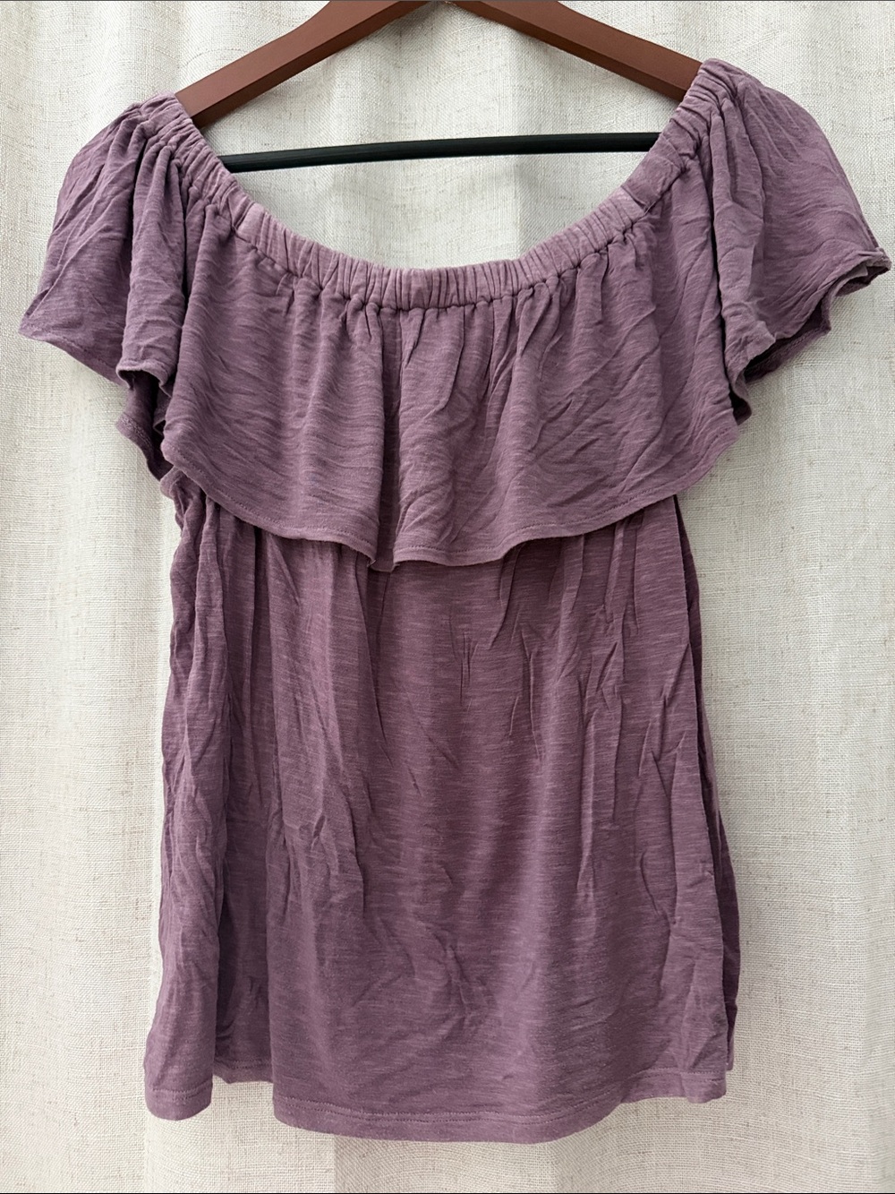 Off-Shoulder Ruffle Button-Front Top - Mauve - Picture 3 of 3